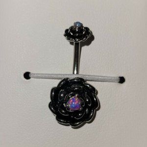 Antique Silver Plated Opal Center Rose Internally Threaded Belly Button Purple